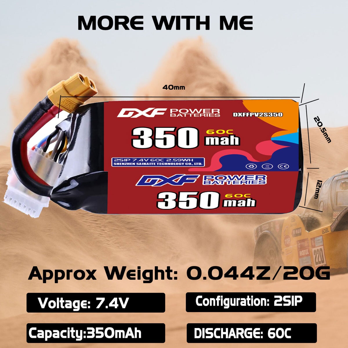 Batterie LiPo DXF 350 mAh 2S 60C 7,4 V