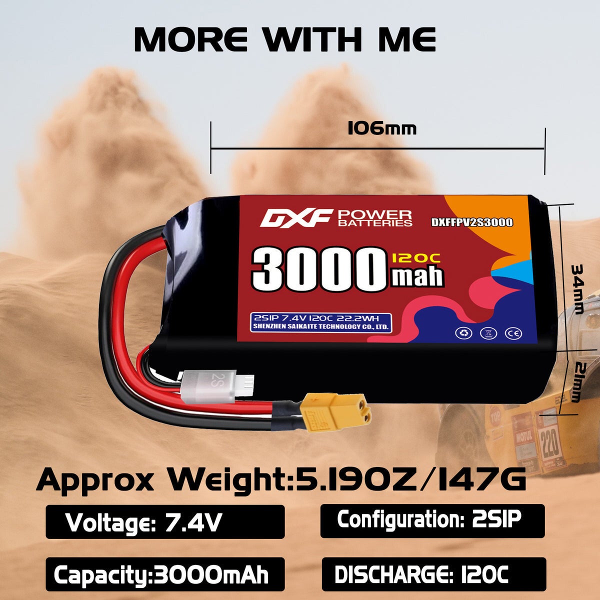 Batterie LiPo DXF 3000 mAh 2S 120C 7,4 V