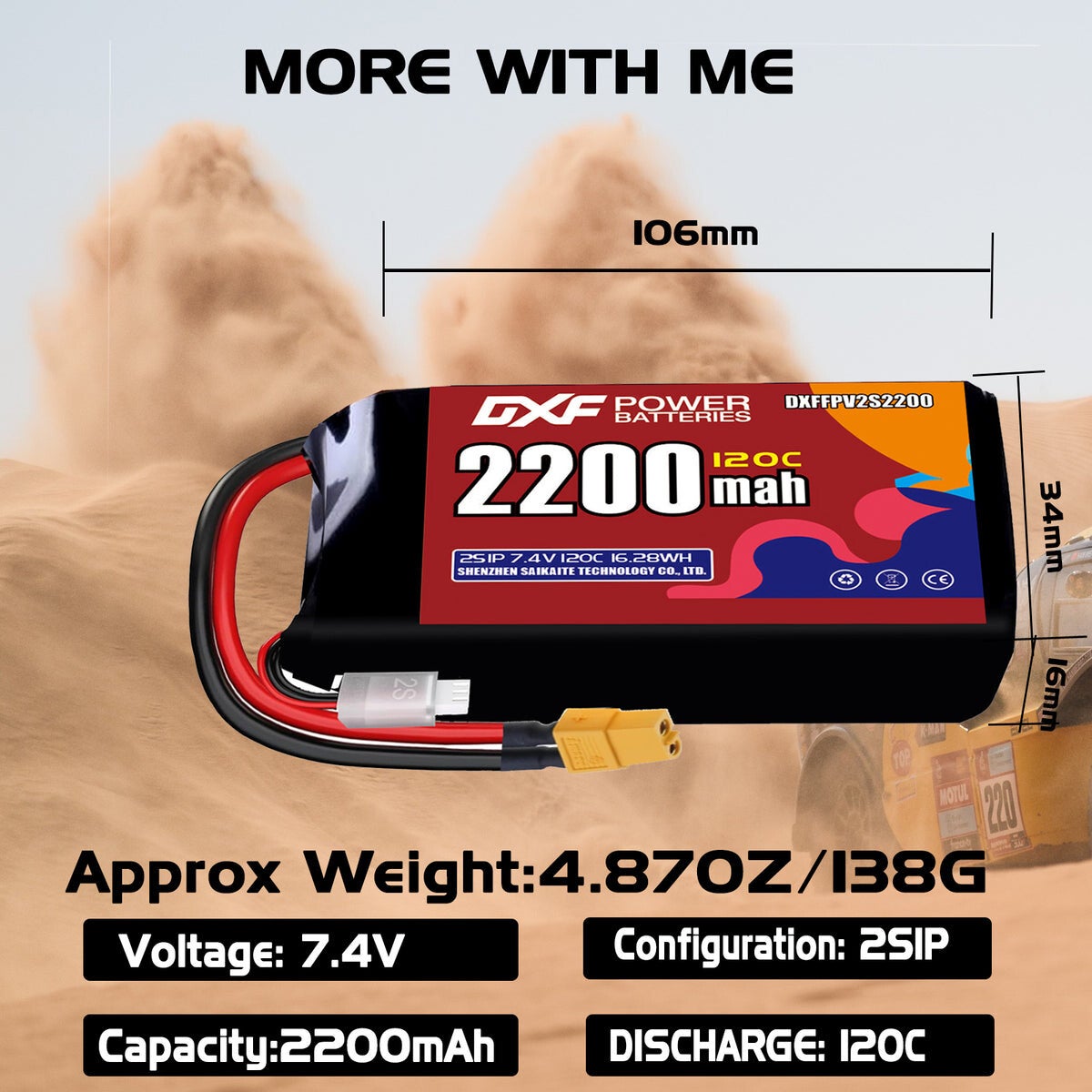 Batterie LiPo DXF 2200 mAh 2S 120C 7,4 V