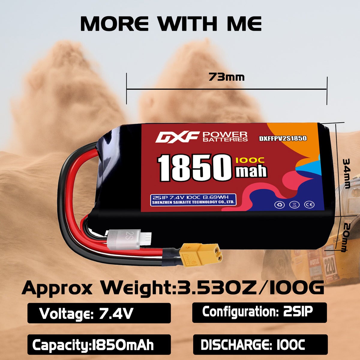 Batterie LiPo DXF 1850 mAh 2S 100C 7,4 V
