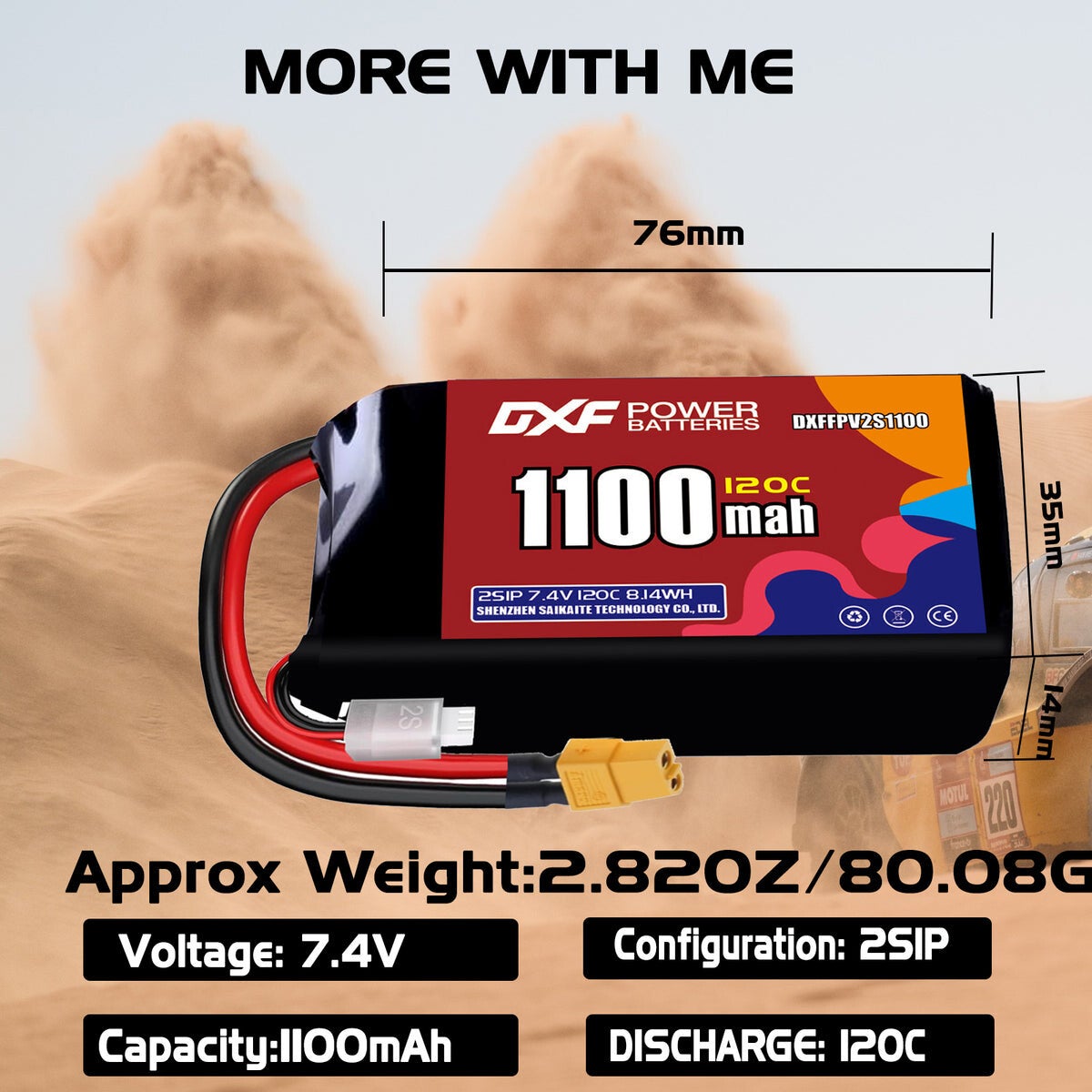 Batterie LiPo DXF 1100 mAh 2S 120C 7,4 V