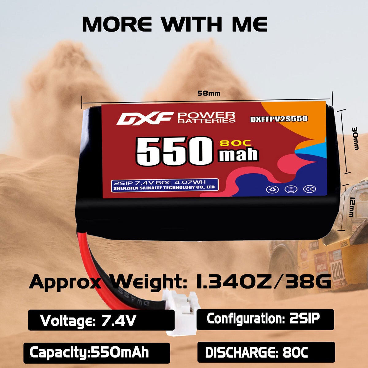 Batterie LiPo DXF 550 mAh 2S 80C 7,4 V