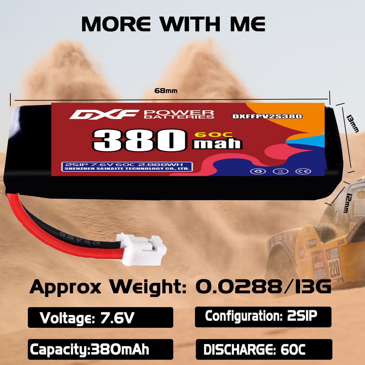 Batterie LiPo DXF 380 mAh 2S 60C 7,6 V