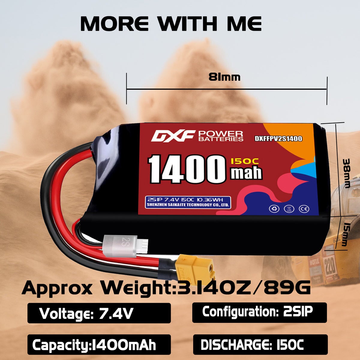 Batterie LiPo DXF 1400 mAh 2S 150C 7,4 V