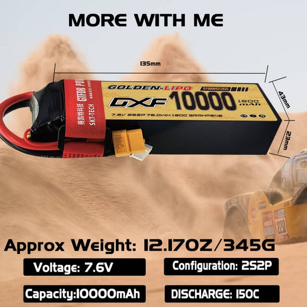 Batterie LiPo DXF 2S 7,4 V 150C 8500 mAh avec boîtier souple