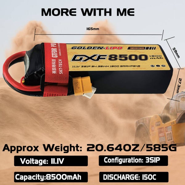 Batterie LiPo DXF 3S 11,1 V 150C 8500 mAh avec boîtier souple