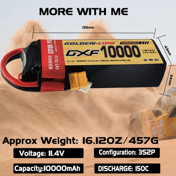 Batterie LiPo DXF 3S 11,4 V 150C 10 000 mAh avec boîtier souple