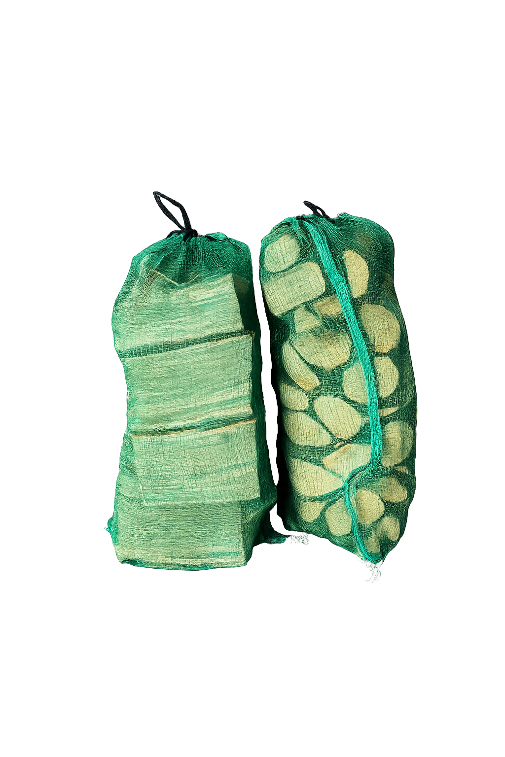 Hardwood logs netted bags.