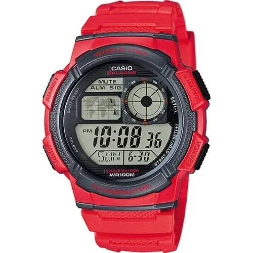 AE-1000W-4AVDF - CASIO SPORT Mod. WORLD TIME ILLUMINATOR 5 ALARMS, 10 YEARS BATTERY - RED