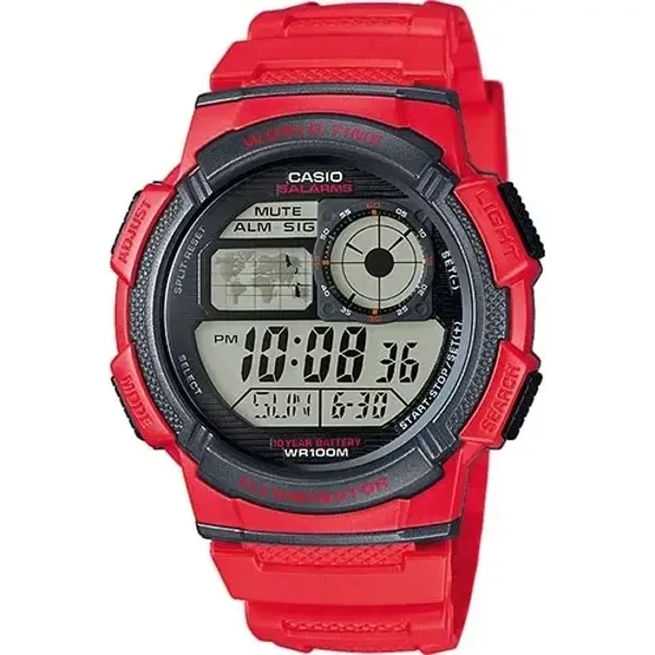 AE-1000W-4AVDF - CASIO SPORT Mod. WORLD TIME ILLUMINATOR 5 ALARMS, 10 YEARS BATTERY - RED