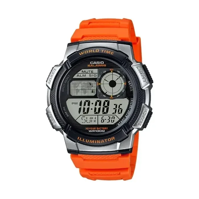 AE-1000W-4BVDF - CASIO SPORT Mod. WORLD TIME ILLUMINATOR 5 ALARMS, 10 YEARS BATTERY - ORANGE
