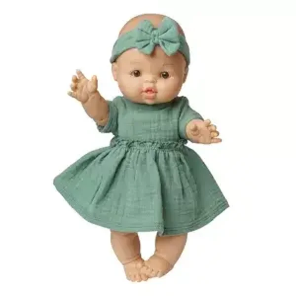 Ensemble : Poupée avec robe bio, vert sauge, fille, 34 cm