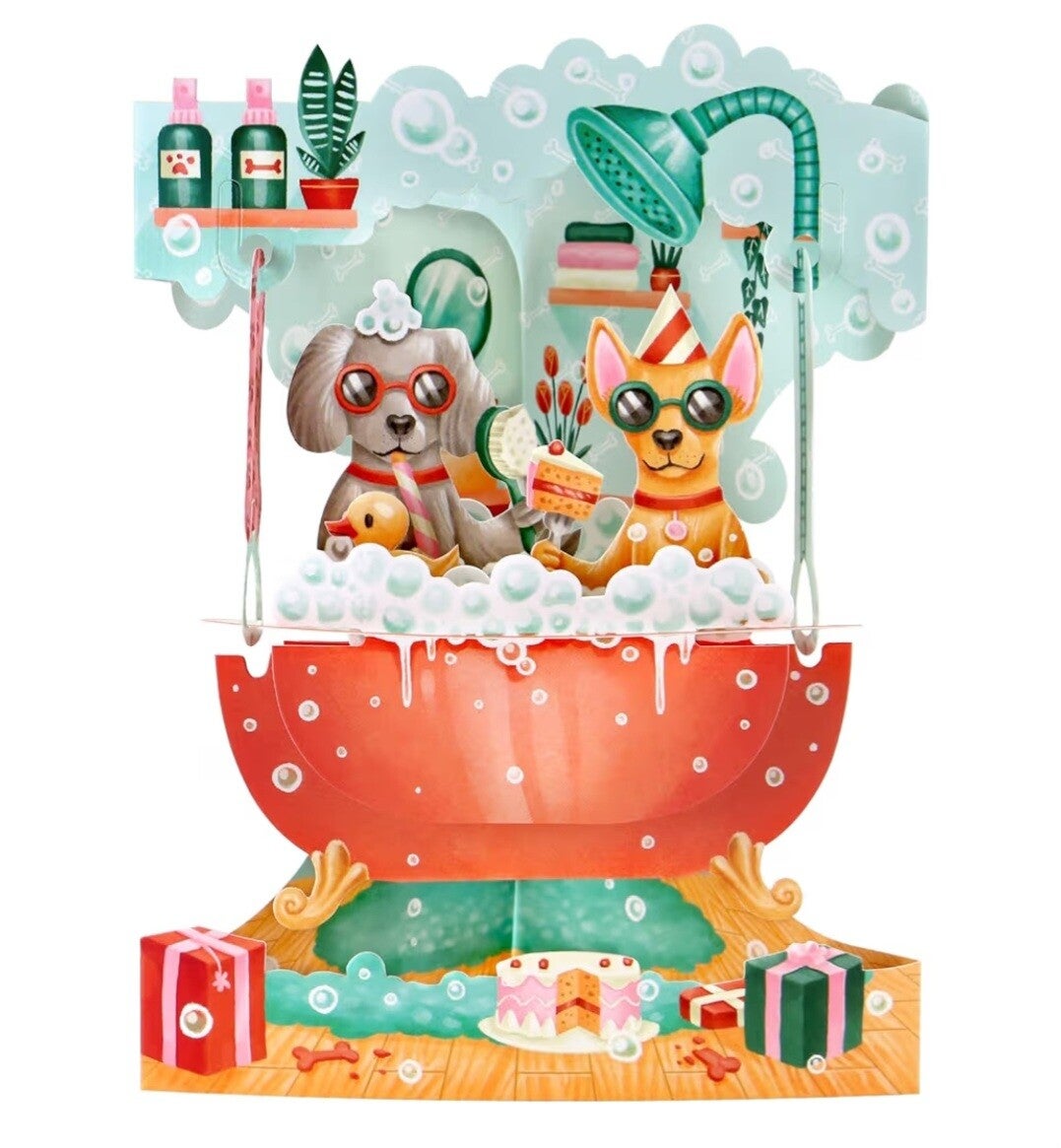 Doggies in bath Swinging card