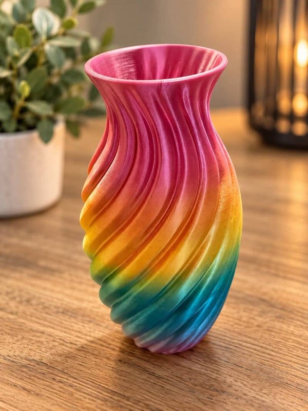 🌈 Rainbow Twist – Kleurrijke 3D-geprinte designvaas