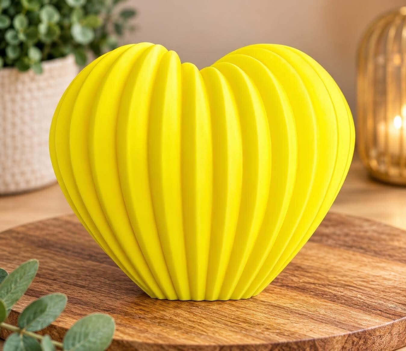 💛 Sunny Heart – Geribbeld 3D-geprint hart