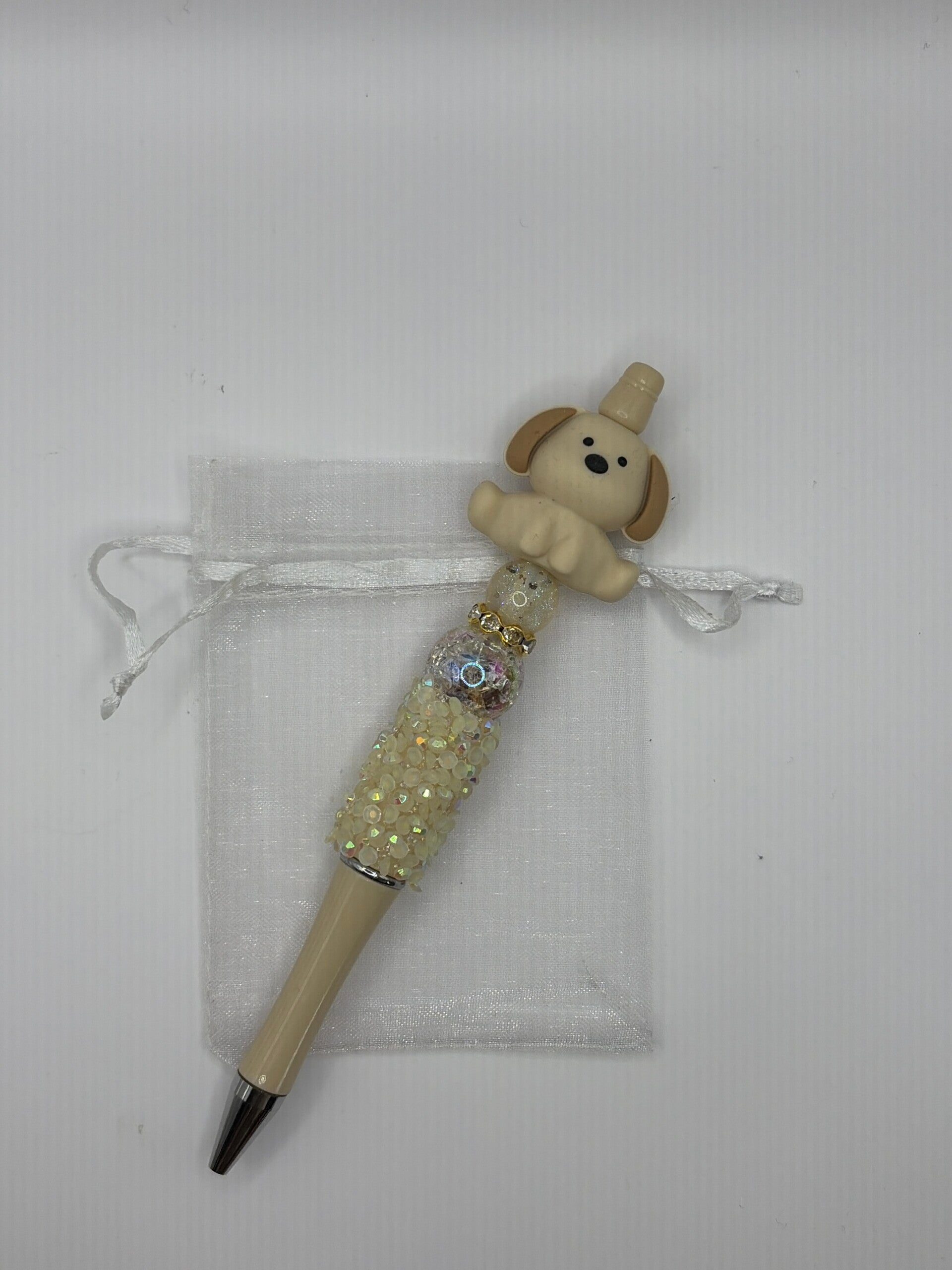 Pen beige bruin met glitterrand met hondje