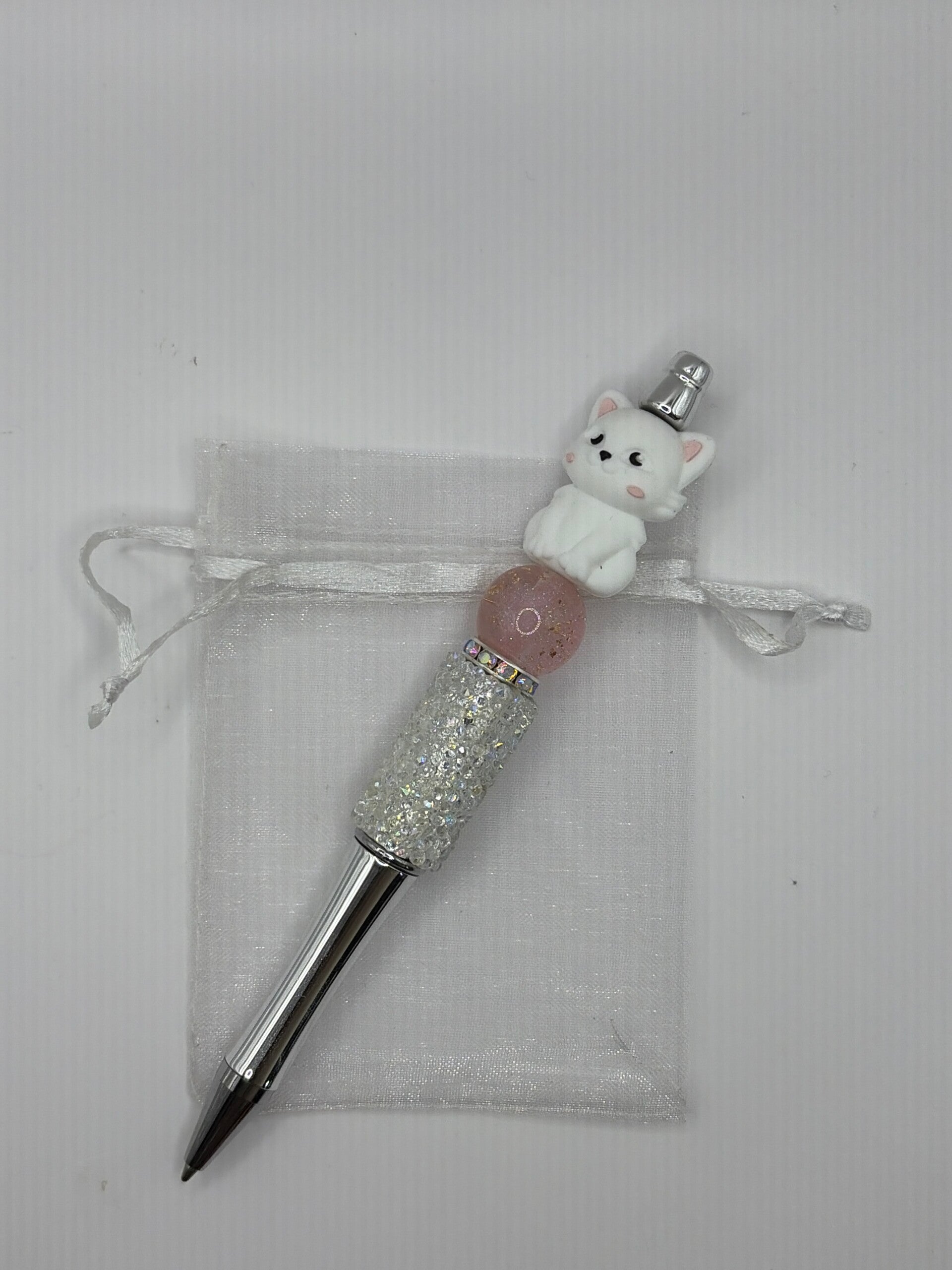 Pen zilverkleurig met glitterrandje met poesje