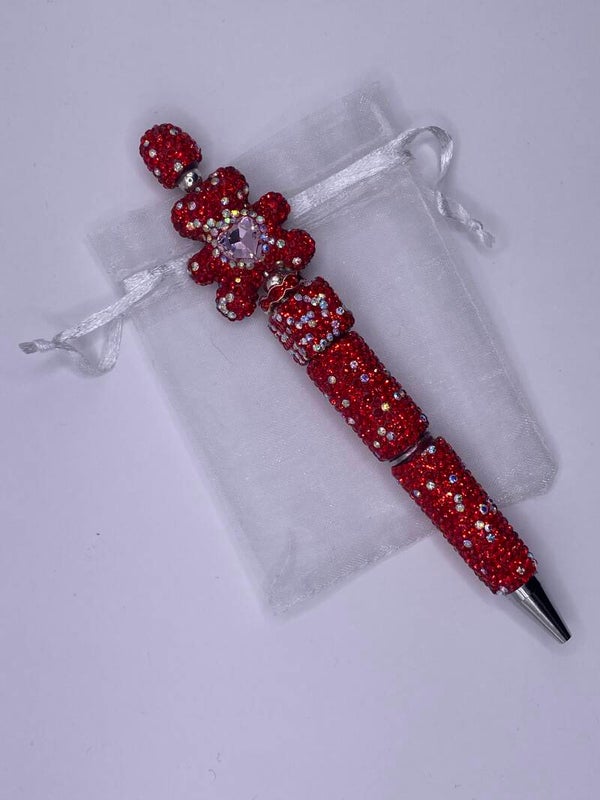 Rhinestone pen rood met glitter beer