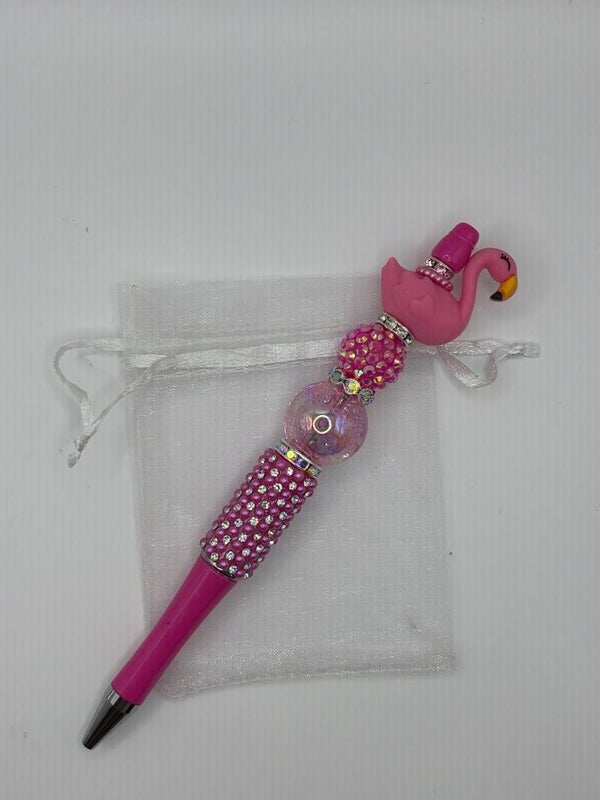 Pen roze met glitterrand flamingo