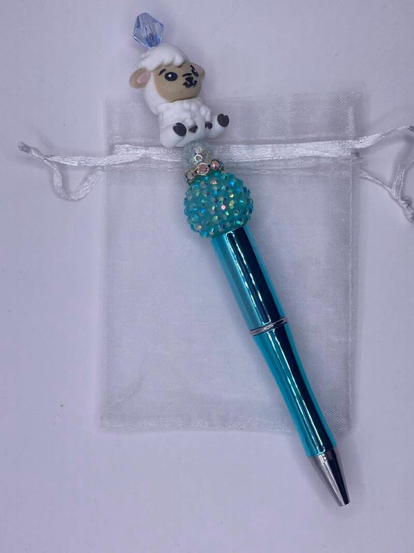 Pen schaap metallic blauwe pen met kroontje