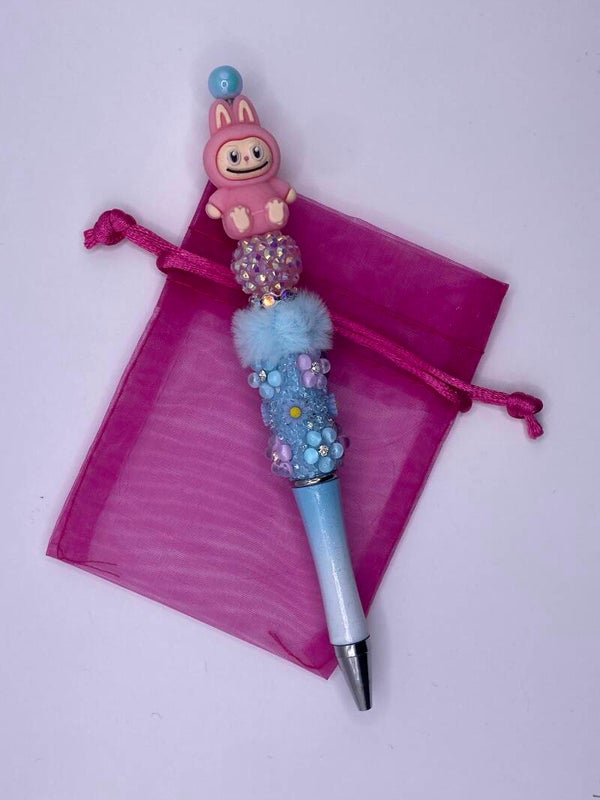 Pen Labubu blauwe bloemenpen