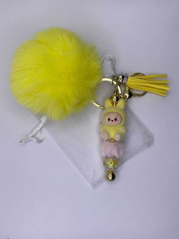 Sleutelhanger goudkleurig met gele Labubu