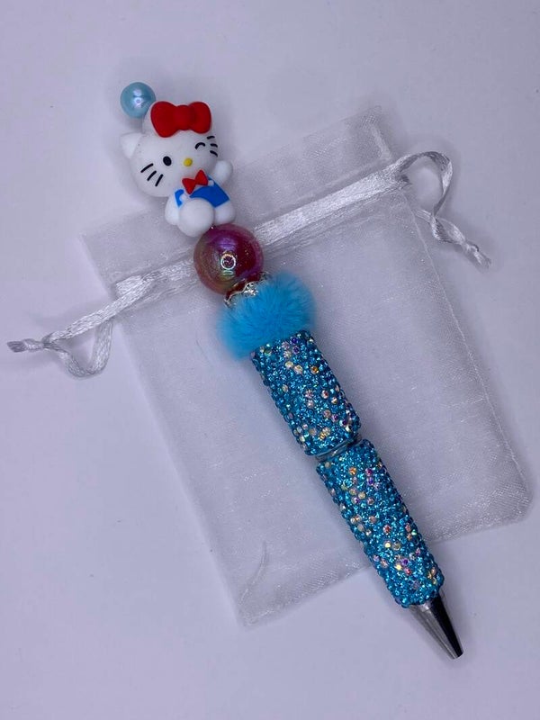 Rhinestone pen blauw met Hello kitty