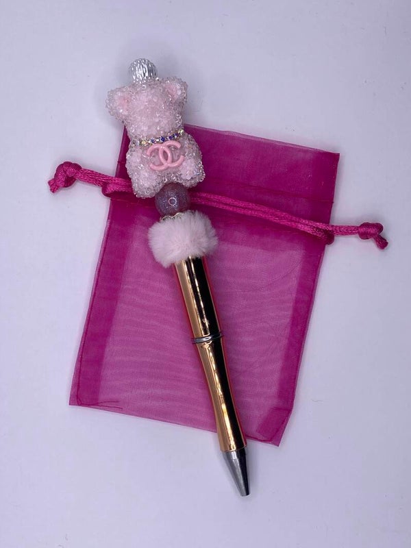 Pen roze suiker beertje goudkleurige pen