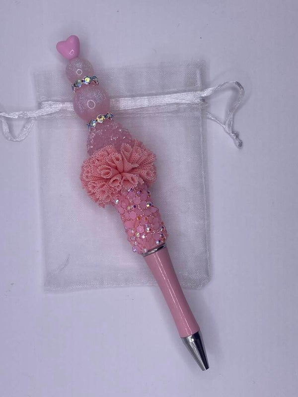 Pen roze met fluf rokje en glitters