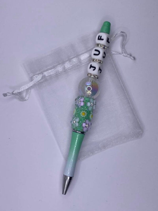 Pen juf groene bloemenpen