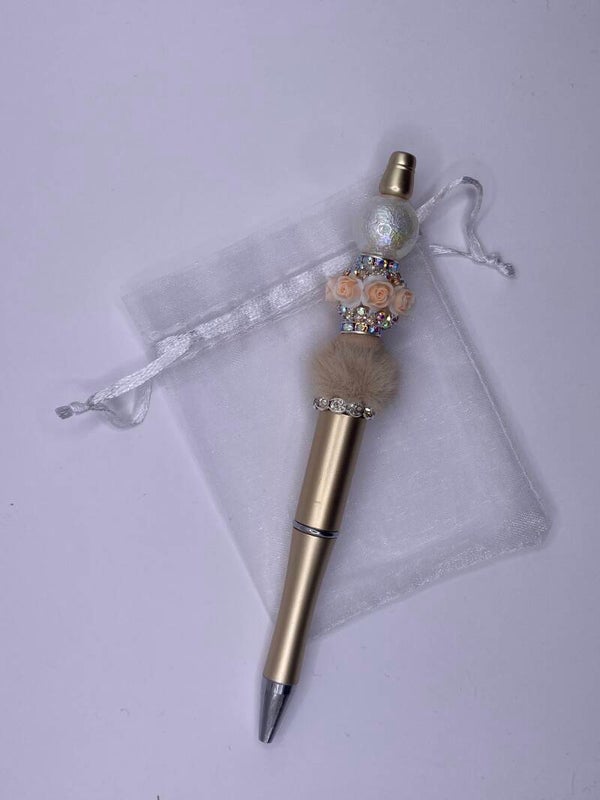 Pen goud mat met rozenkraal