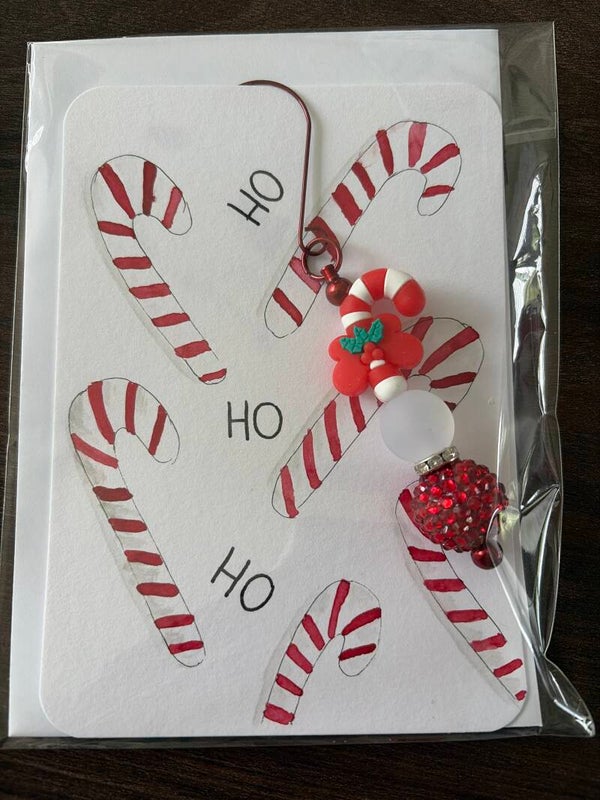 Kerstkaart hohoho zuurstok met hanger