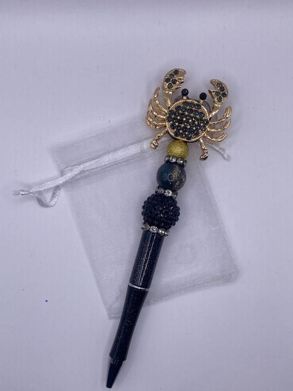 Pen met fancy krab goud zwart