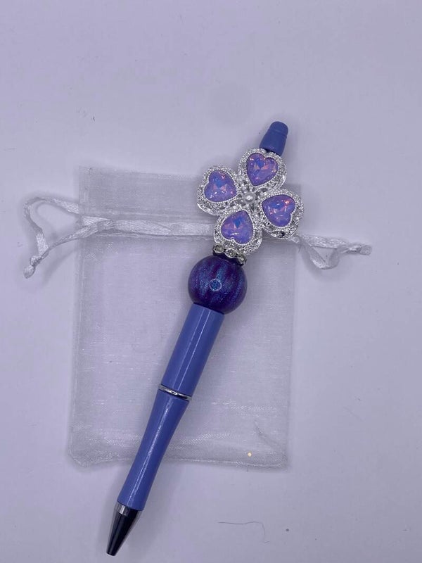 Pen paars met luxe bling geluksklaver