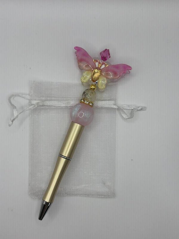 Pen mat goud met pastelkleurige vlinder