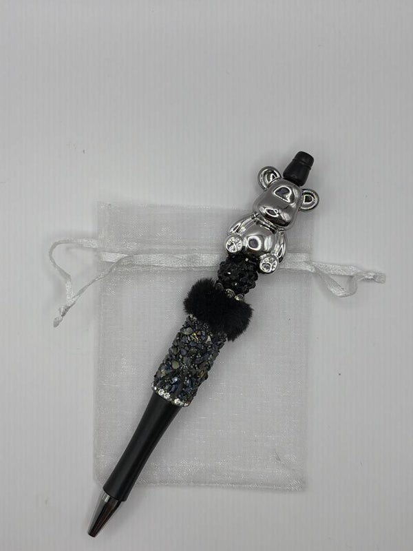 Pen zwart met glitterrand fluffy en brickbear zilver