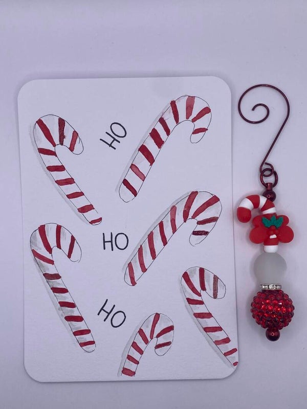 Kerstkaart met Kersthanger zuurstok (rood)