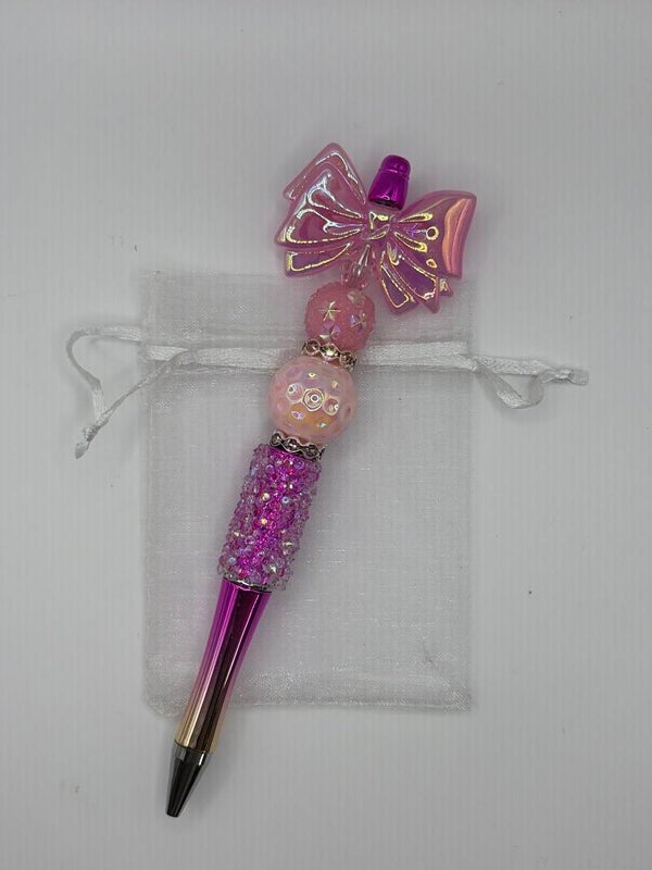 Pen roze metallic met grote strik