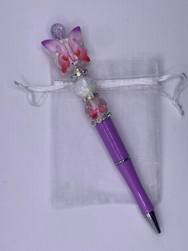 Pen paars met vlinder meerkleurig