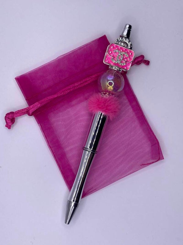 Pen metallic tasje zilver roze CC zilverkleurige pen