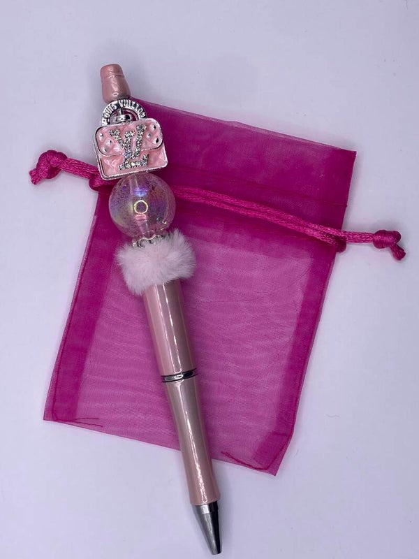 Pen roze LV metallic tasje