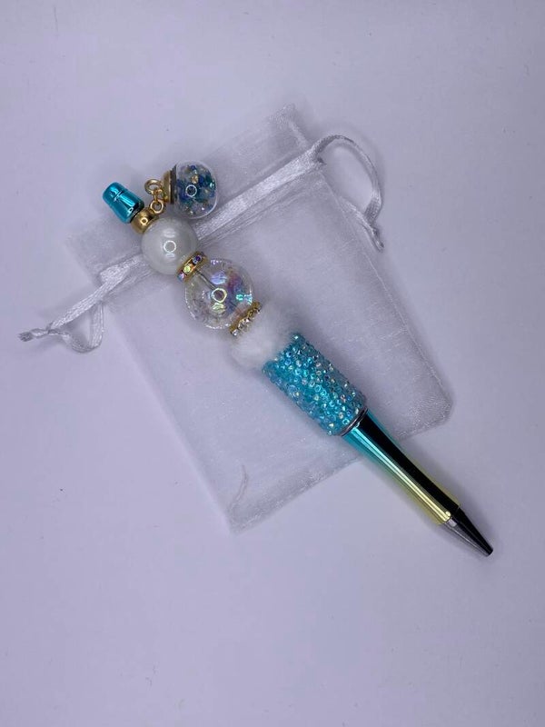 Pen met bol bedel blauw kleurverloop