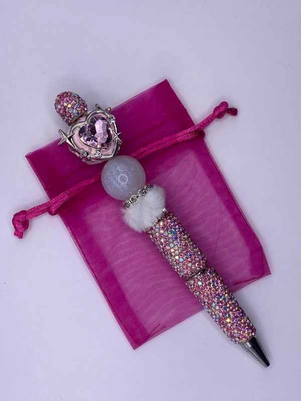Rhinestone pen roze met zilver roze hart