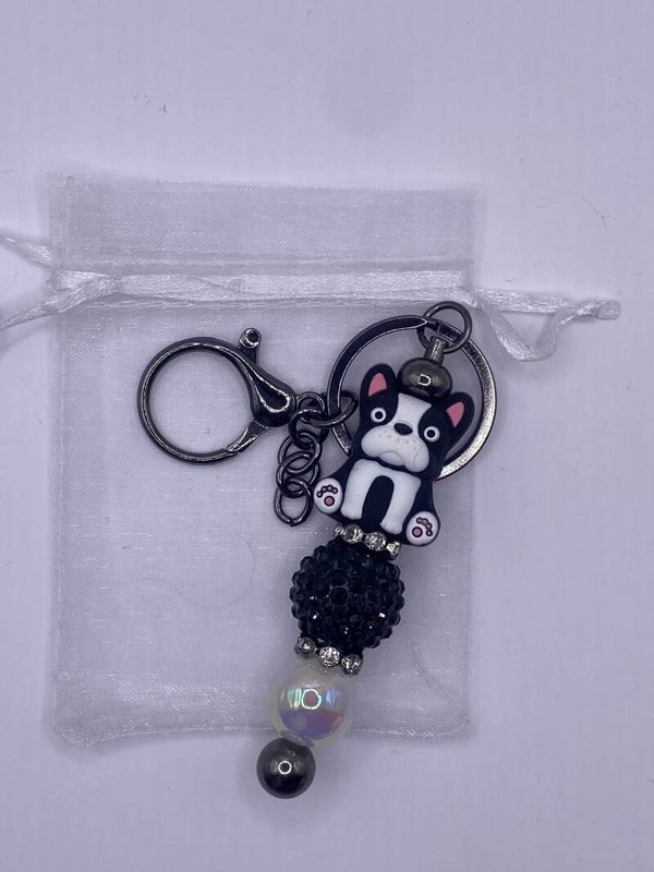 Sleutelhanger met bulldog en zwarte pompom