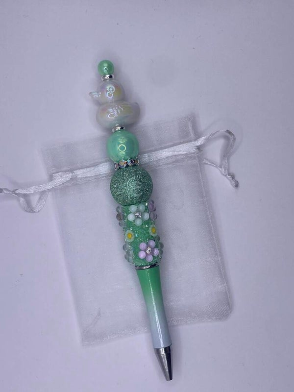 Pen groen wit bloemetjes met schaapje parelmoer