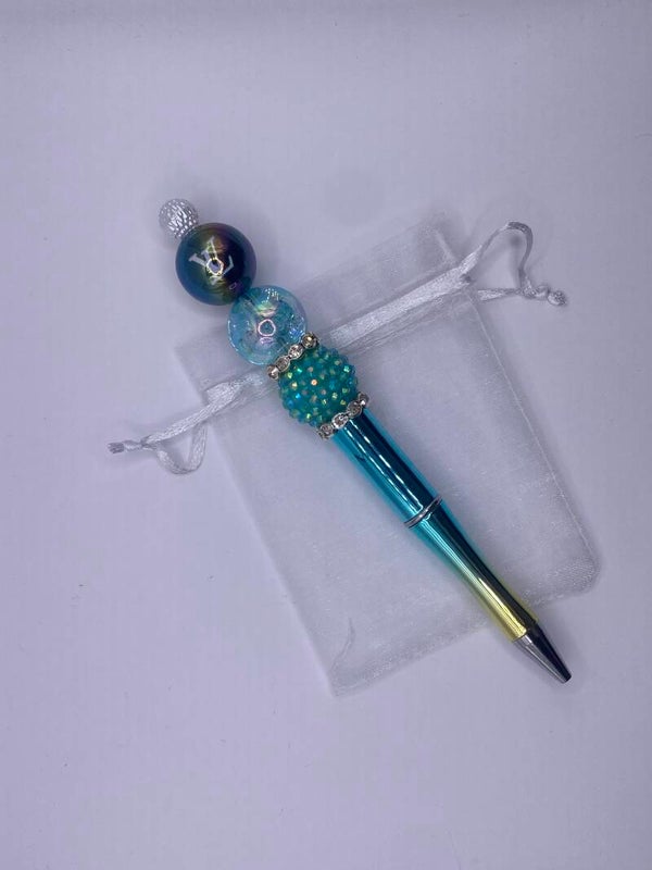 Designer pen met LV ronde olievlek kraal blauwmetallic pen