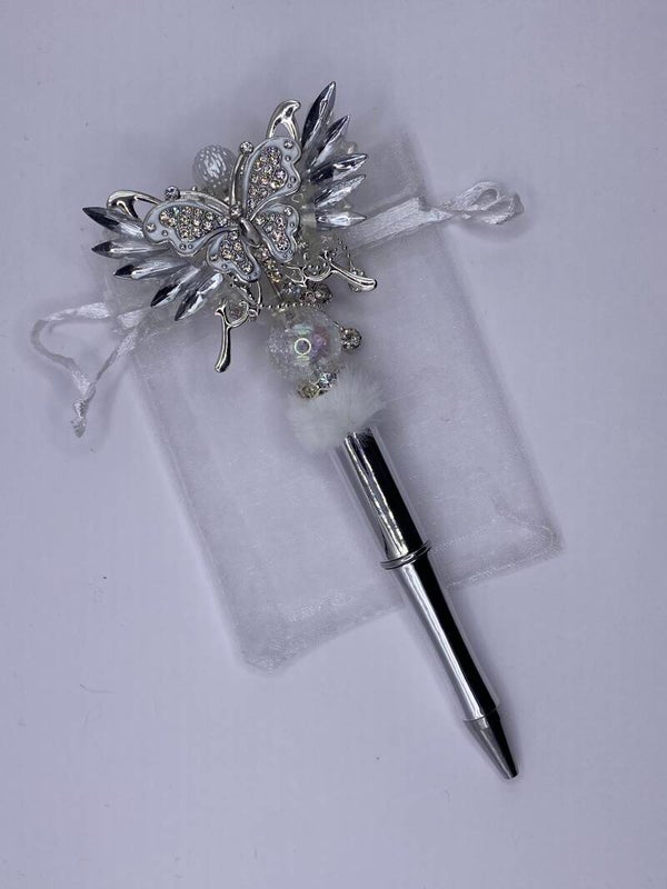 Pen zilver luxe vlinder topper