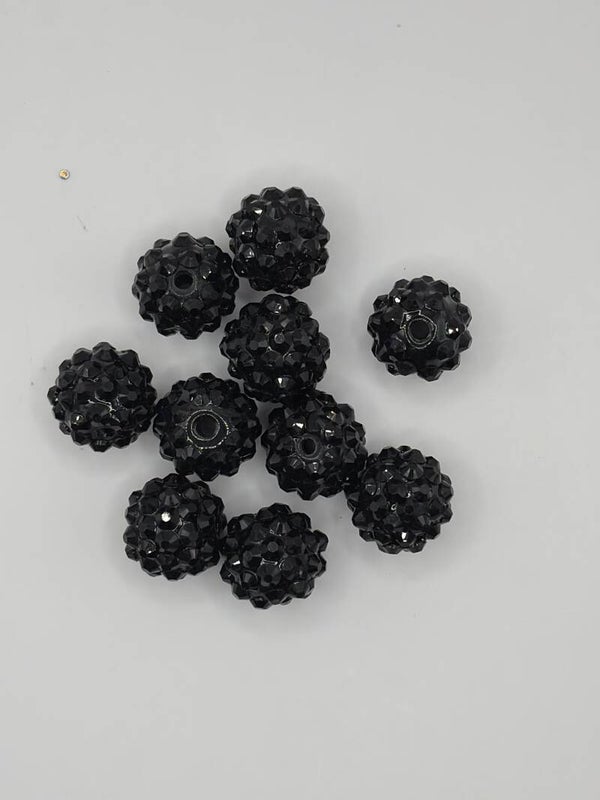 Rhinestone kralen 12 mm zwart, zakje 10 stuks