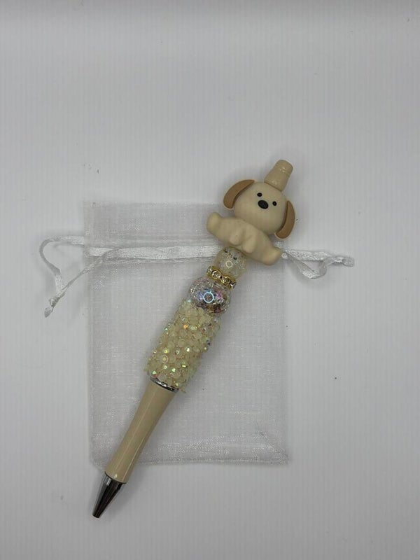Pen beige bruin met glitterrand met hondje
