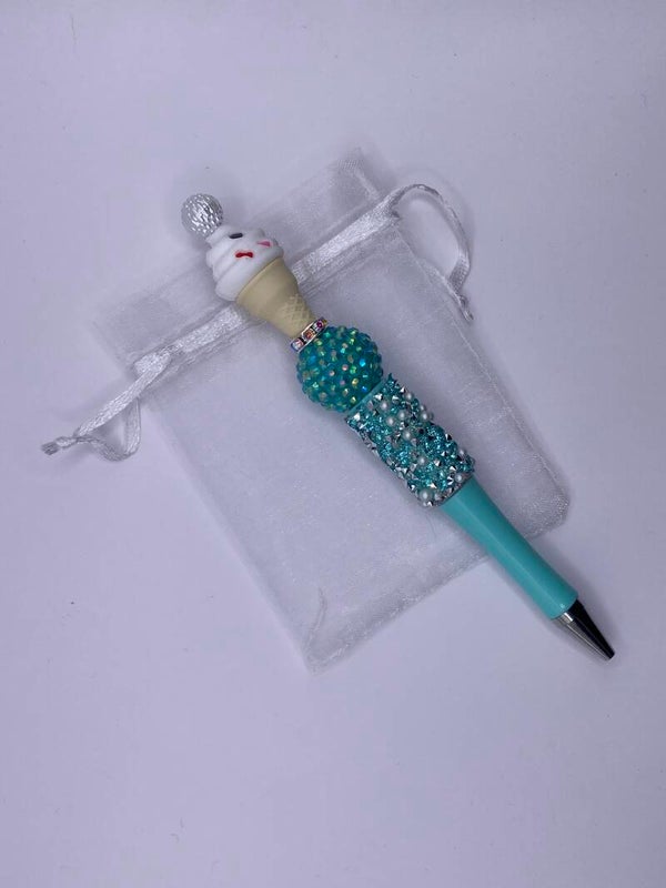 Pen ijsje mintkleurige pen met parel en glitter